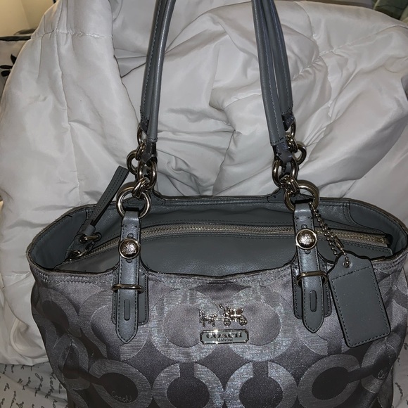 Coach Gray Silver Mia  Sateen Signature Metallic - Picture 4 of 5